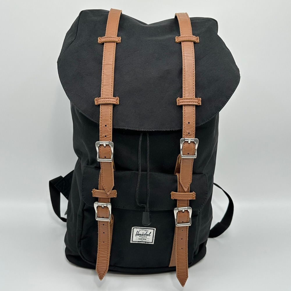 Herschel Supply Co Little America Backpack Black Tan Straps Laptop Sleeve Bag